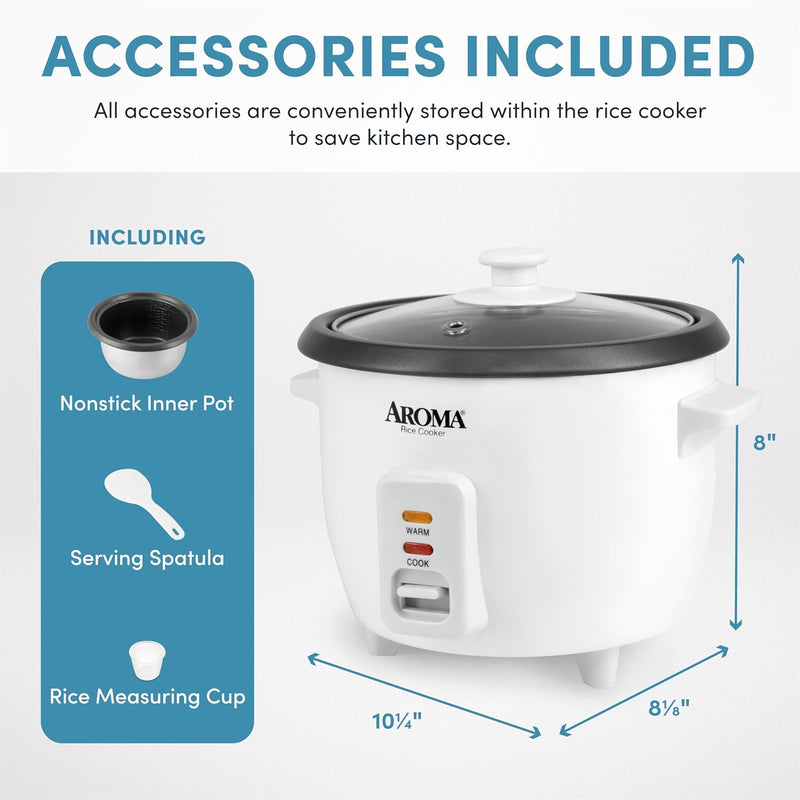 Aroma Housewares 6-Cup Pot-Style Rice Cooker, White (1)