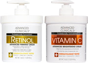 Collagen Peptides Body Lotion & Face Moisturizer Peptide Infused Collagen Lotion For Women & Men Helps Improve Look Of Crepey Skin, Wrinkles, & Uneven Dry Skin Texture, 16 Ounce - 2 Piece Set Retinol + Vitamin C Cream Bundle