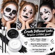 Black White Face Body Paint, Non-Toxic Face Painting Kit with 2 Professional Paint Brushes for Art Theater Halloween Party Cosplay