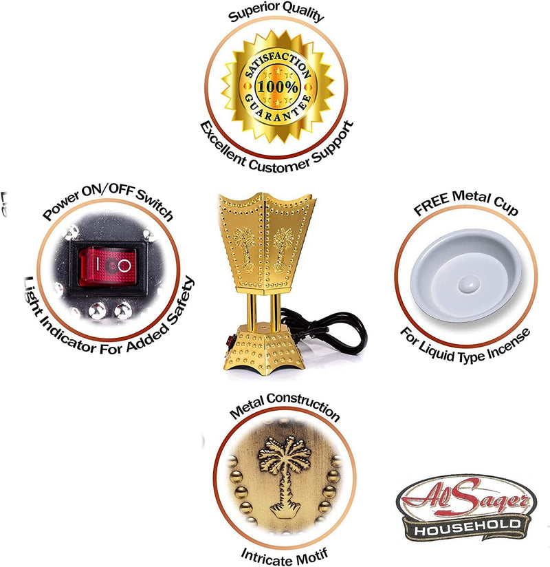Alsaqer Electric Bakhoor Burner Mabkhara Madhkhan Oud Burner Incence Bakhoor Burner Gold Colour