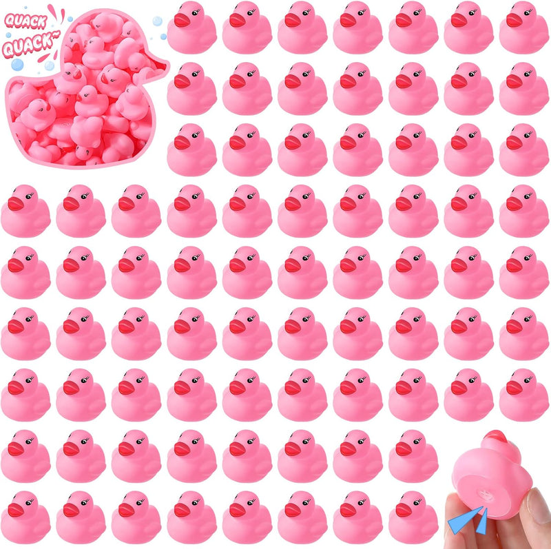 Chitidr 200 Pieces Mini Rubber Duck in Bulk Squeaky Rubber Ducks Bath Toys Tiny Float Bathtub Duckies Baby Shower Party Favor for Birthday Classroom Carnival Prizes Car Decor Supplies (Pink)