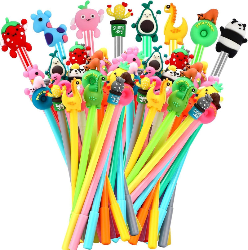 Black Ink Gel Pen Bulk, 50 Pcs Random Cartoon Cute Gel Ink RollerBall Pens Bulk Assorted Styles Novelty Writing Pen for Kids Gift School Office Home Supplies Present