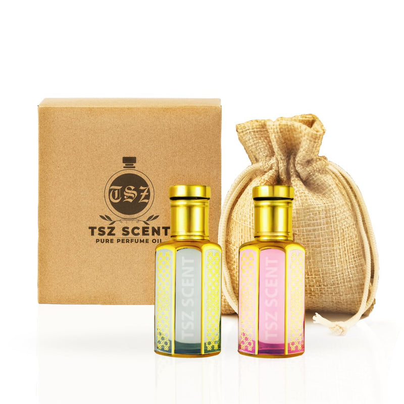 TSZ Scent Pure White Musk Tahara & Musk Cotton Candy Gift Set for Women ??2x12ml Luxury Perfume Oil, Long-Lasting, Hypoallergenic, Alcohol-Free Attar, Travel-Friendly