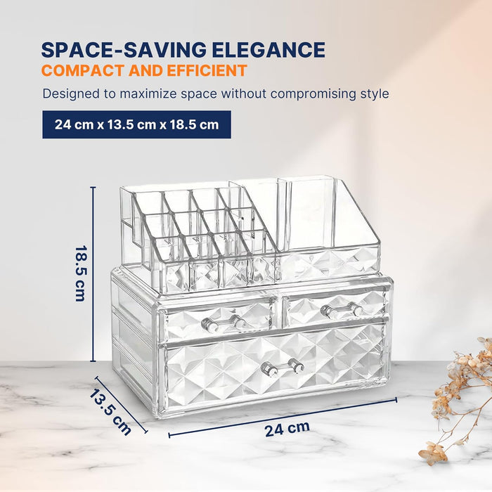 AC&L Makeup Organizer, Cosmetic Storage Display Box With 4 Drawers For Make Up, Brushes, Perfumes, Skincare All In One, Acrylic Organizer Ideal For Vanity, Dresser, Bathroom For Girls & women (Clear)