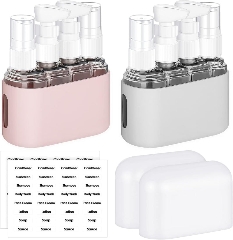 2 Sets 8 Pieces Leakproof Travel Bottles for Toiletries, Clear Portable Travel Liquid Container Refillable Shampoo Travel Bottle Sprayer Travel Size Toiletry Bottles Reusable Travel Lotion Bottles