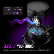 FIFINE Gaming PC USB Microphone, Podcast Condenser Mic with Boom Arm, Pop Filter, Mute Button for Streaming, Twitch, Online Chat, RGB Computer Mic for PC Gamer Youtuber-AmpliGame A6T - Black