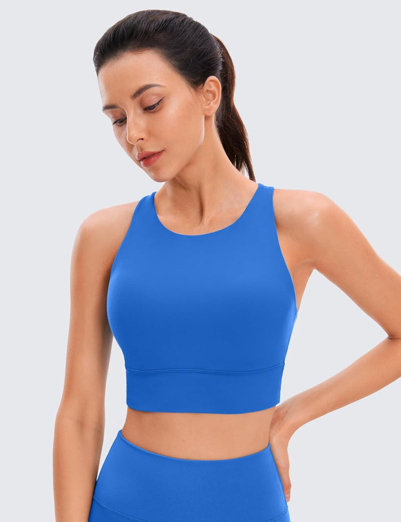 CRZ YOGA Womens Butterluxe Strappy High Neck Longline Sports Bra - Padded Criss Cross Back Workout Sports Bras Crop Tank Top