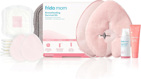 Breastfeeding Survival Kit for Nursing Reusable Hot+Cold Breast Relief Packs, Hydrogel Pads, Cracked Saline Spray, Balm, Nursing Pads 13 Piece Gift Set