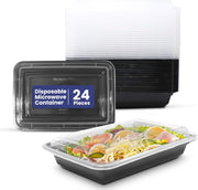 SNH Packing 24 Pieces Microwave Disposable Container With Lid Rectangular - 1 Compartment Meal Prep Container Set - Plastic Container For Kitchen Food Storage - Take Away Containers For Lunch Boxes - 1 Compartment
