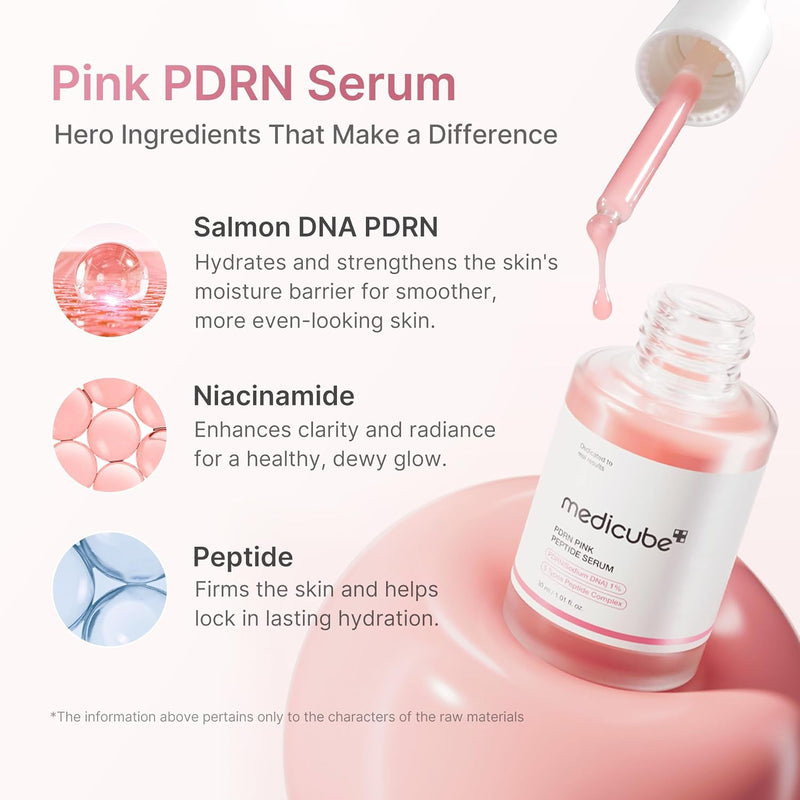 PDRN Pink Peptide Serum Sodium DNA 1%, Pink glow serum, Peptide, Niacinamide, Hydrating & Moisturizing & Plumping, Uneven Skin Tone, Korean Skincare 30ML (1.01 fl.oz., Salmon DNA PDRN)