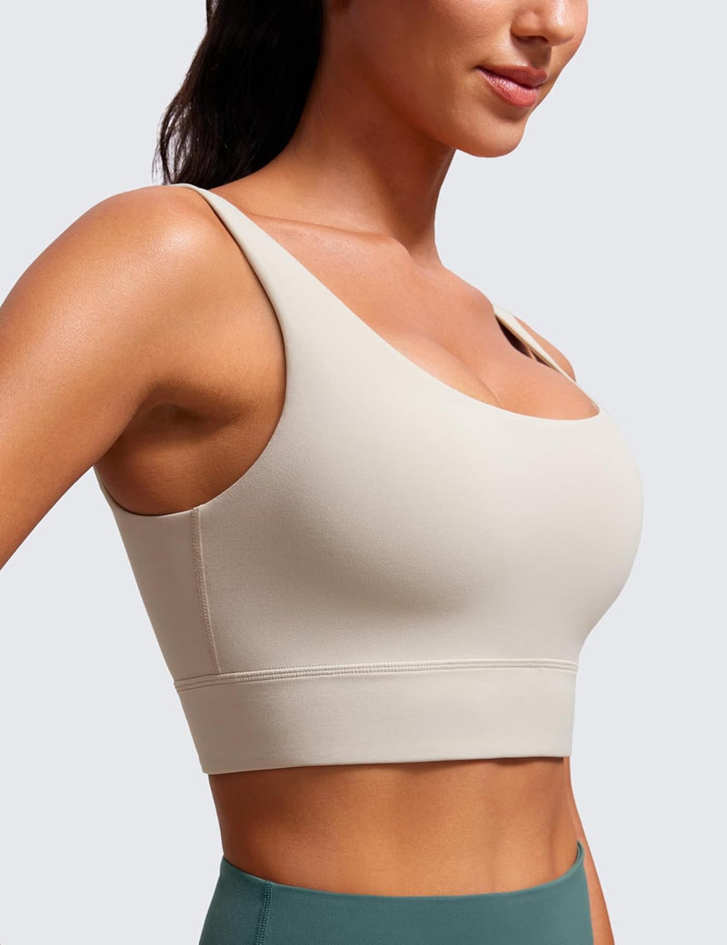 CRZ YOGA Womens Butterluxe U Back Sports Bra - Scoop Neck Padded Low Impact Workout Yoga Bra with Built in Bra