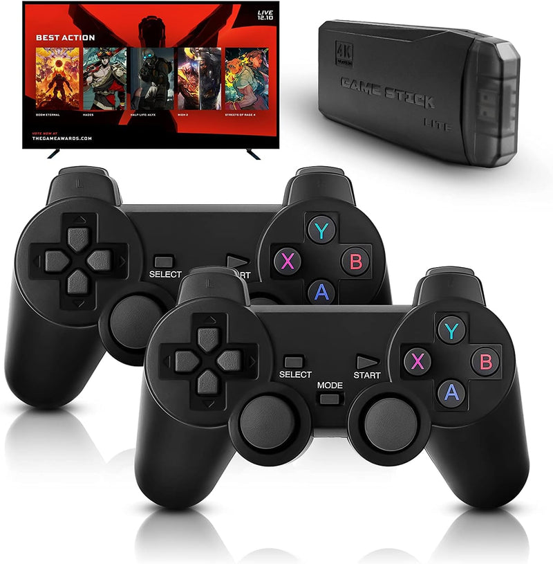 Integrated retro 4K game console with dual 2.4G wireless controllers, plug-and-play video game stick, built-in 3,500 games, 9 classic emulators, high-definition HDMI output for TV (64G, 10000+ games)