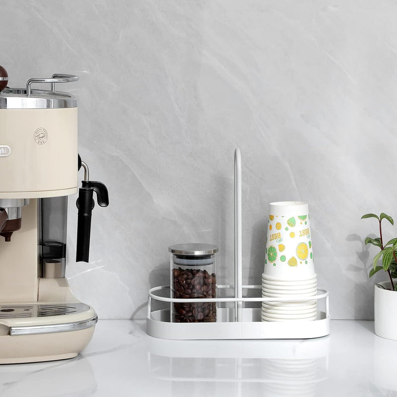 KASTWAVE Rustic Coffee Bar Organizer Caddy for Countertop - Stylish Storage for Cups, Napkins & Coffee Bags - White Disposable Cup Holder & Accessory Decor