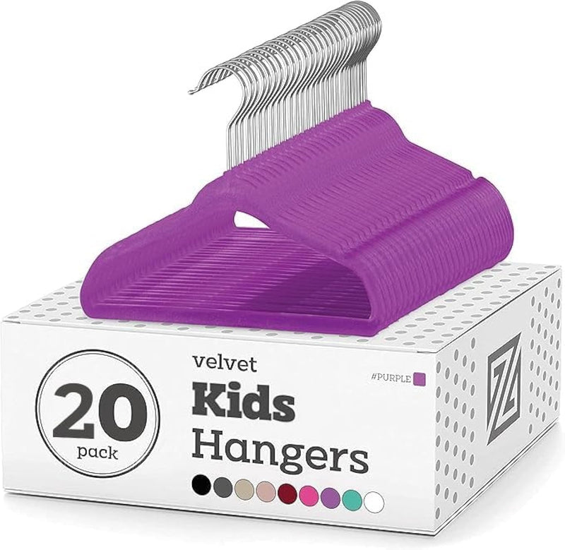 ZOBER 20-Pack Velvet Kids Hangers - Premium Childrens Hangers for Closet, Ultra Thin Cute Hangers Kids Clothes Hanger,Small Hangers for Kids Clothes – Pink