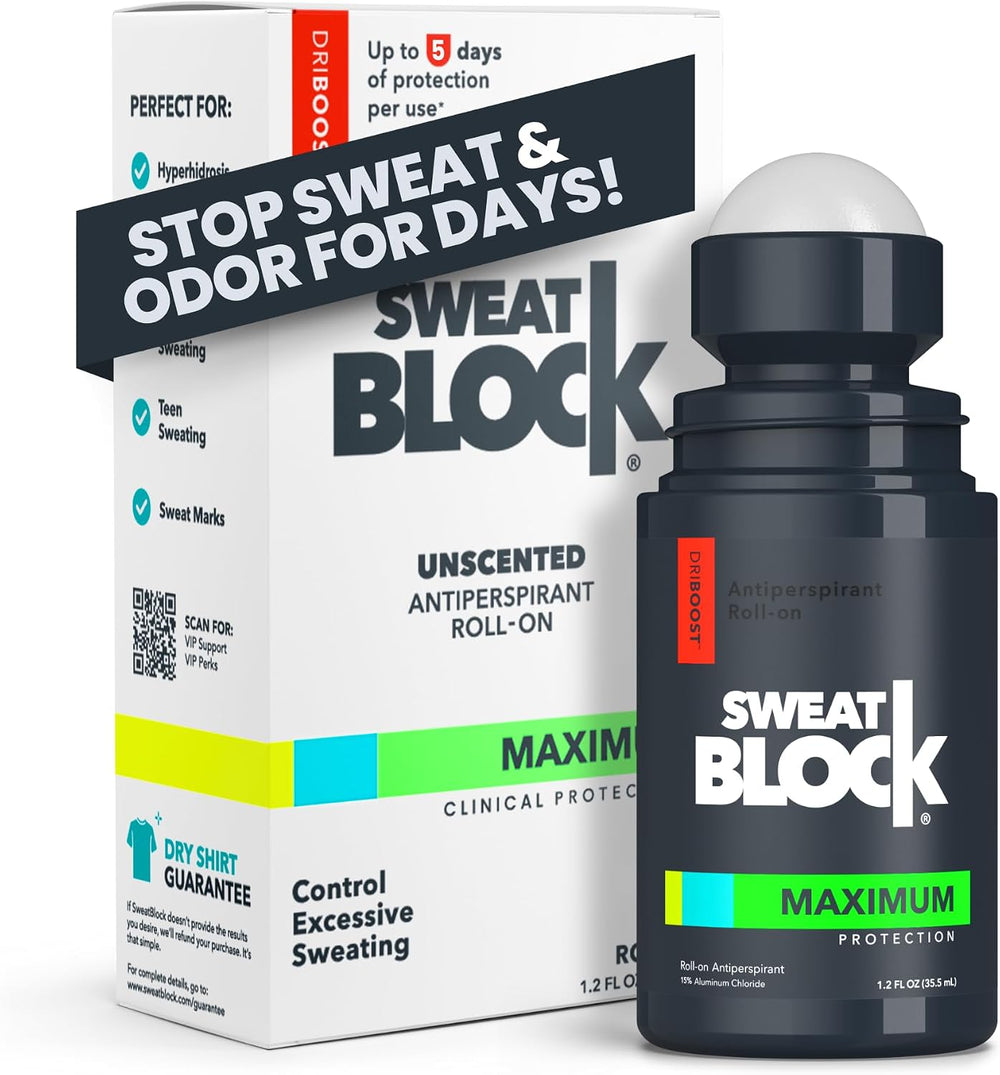 Antiperspirant Roll-on - Maximum Clinical Strength with DRIBOOST Treat Hyperhidrosis, Excessive Sweat & Odour Up to 7 Days Sweat Control Per Use Unisex 35ml