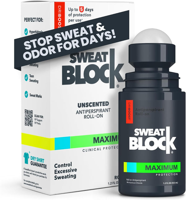 Antiperspirant Roll-on - Maximum Clinical Strength with DRIBOOST Treat Hyperhidrosis, Excessive Sweat & Odour Up to 7 Days Sweat Control Per Use Unisex 35ml - ROLL-ON