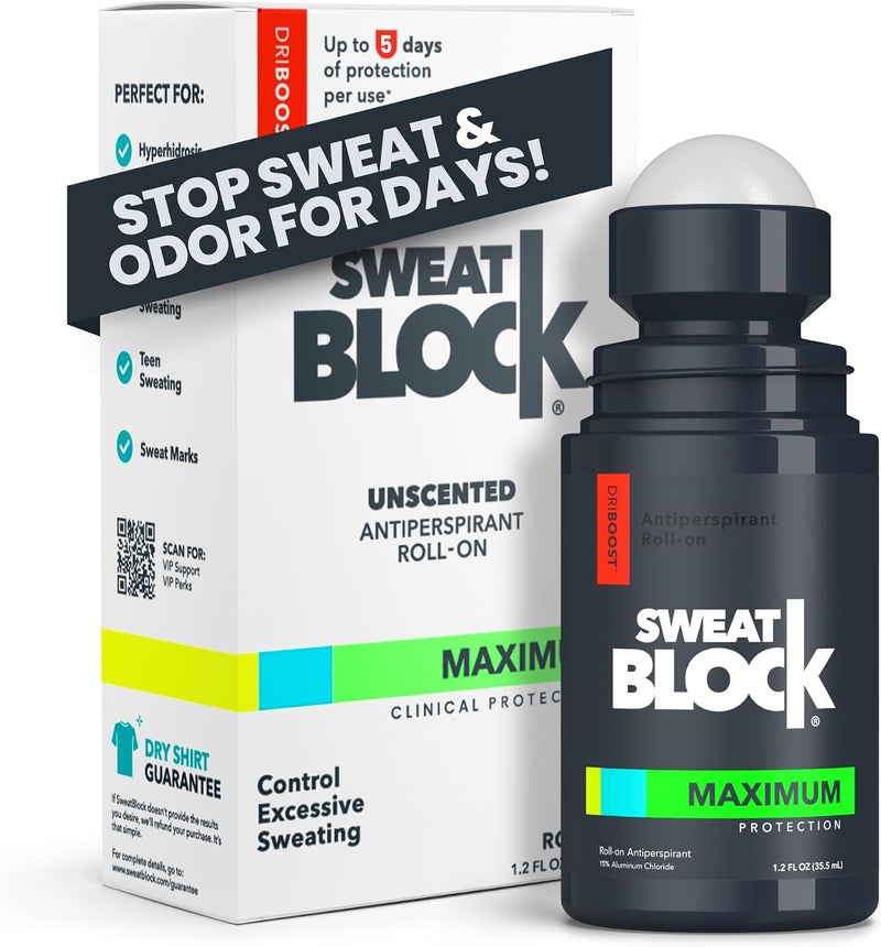 Antiperspirant Roll-on - Maximum Clinical Strength with DRIBOOST Treat Hyperhidrosis, Excessive Sweat & Odour Up to 7 Days Sweat Control Per Use Unisex 35ml - ROLL-ON