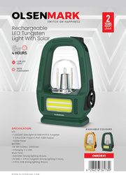 Olsenmark Rechargeable LED Tungsten Light with Solar- OME2841 Long Operating Time 4 Hours, Multi-Functional Lighting, COB Technology Portable and Light-Weight Design with Handle