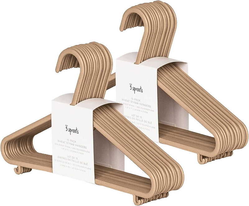3 Sprouts Baby Wheat Straw Plastic Clothes Hangers - Pack of 30 - Speckled Gray