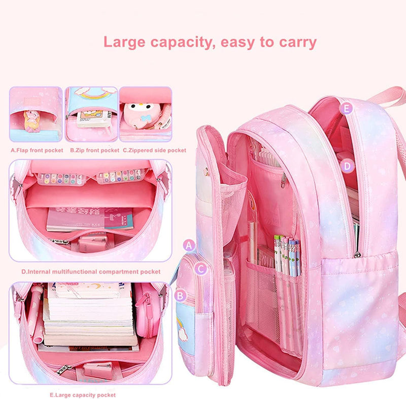 Girls Backpack, Backpack for Girls, Kids Backpack with Compartments Elementary School Bag For Girls, Cute Student School Bag, School Backpack for Girls - Pink