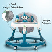 Baybee Drono Baby Walker for Kids, Round Kids Walker with 4 Seat Height Adjustable | Activity Walker for Baby with with Food Tray & Musical Bar | Walkers for Baby Boys Girls (Blue)