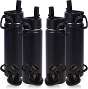20oz Insulated Stainless Steel Water Bottle with Straw Lid, Kids Wide Mouth Double Wall Vacuum Cups with Handle,Reusable Outdoor Sports Metal Bottles,Travel Flask Keep Cold&Hot(Purple,1) - 4 Black