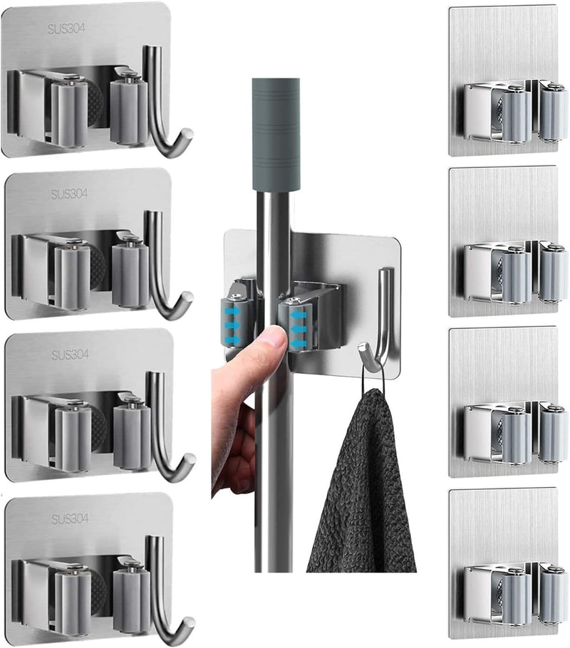 ZALCOON 2 PCS Mop Broom Holder Wall Mount - Mop Holder Self Adhesive No Drilling Super Anti-Slip Broom Holder for Home Garage Garden Laundry Room, kitchen organizer Tools (Mix) - 8 Pieces Mix