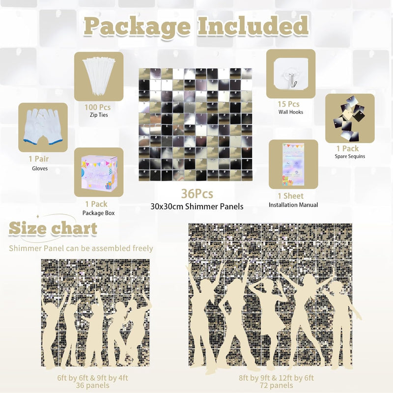 LuoluoHouse Shimmer Wall Panel Sequin Backdrop Panels 12 Packs-Iridescent Silver Backdrop for Graduation Anniversary Backdrop Wall Backdrops Engagement Decoration