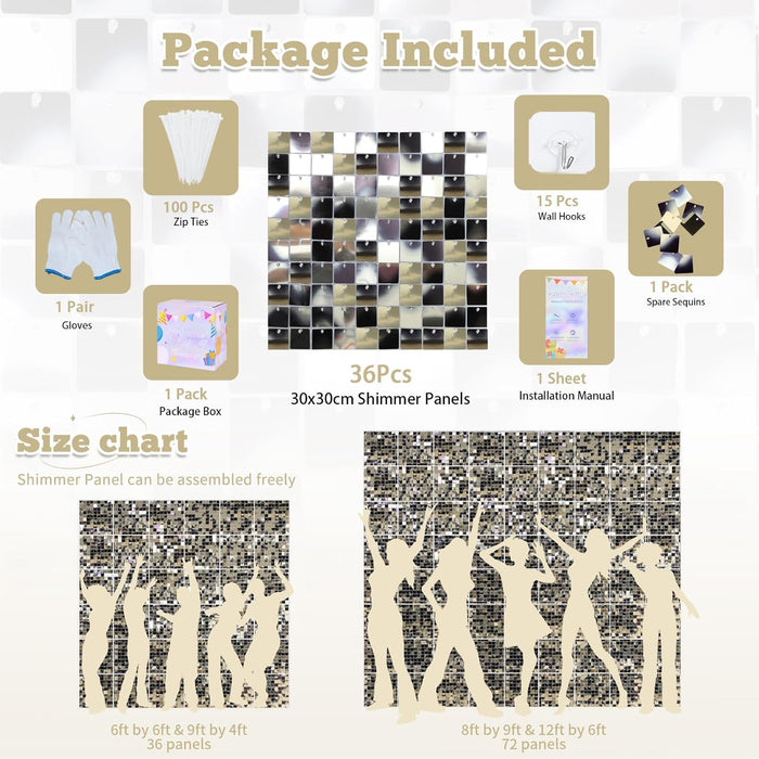 LuoluoHouse Shimmer Wall Panel Sequin Backdrop Panels 12 Packs-Iridescent Silver Backdrop for Graduation Anniversary Backdrop Wall Backdrops Engagement Decoration
