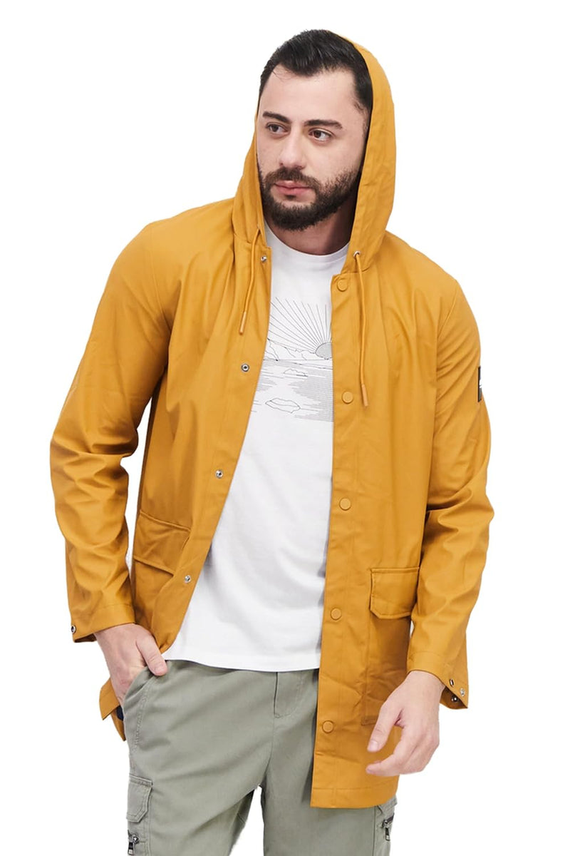 Aigle Men Hooded Long Sleeves Solid Windbreaker Jacket XXL Tan