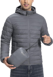 Men's Lightweight Hooded Thermal Insulated Padded Jacket for Running, Travel - Dark Grey