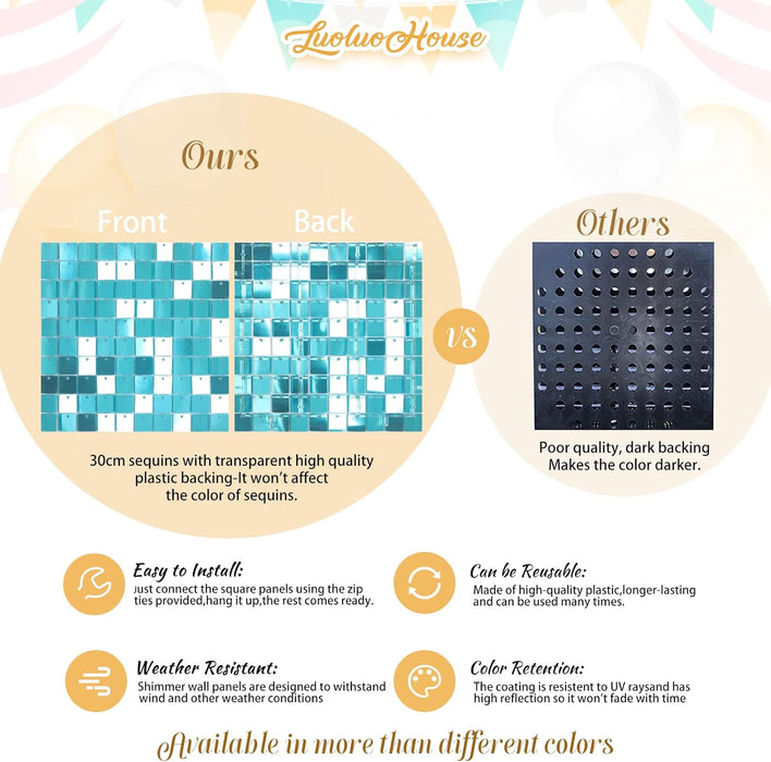 LuoluoHouse Shimmer Wall Panel Sequin Backdrop Panels 12 Packs-Iridescent Silver Backdrop for Graduation Anniversary Backdrop Wall Backdrops Engagement Decoration