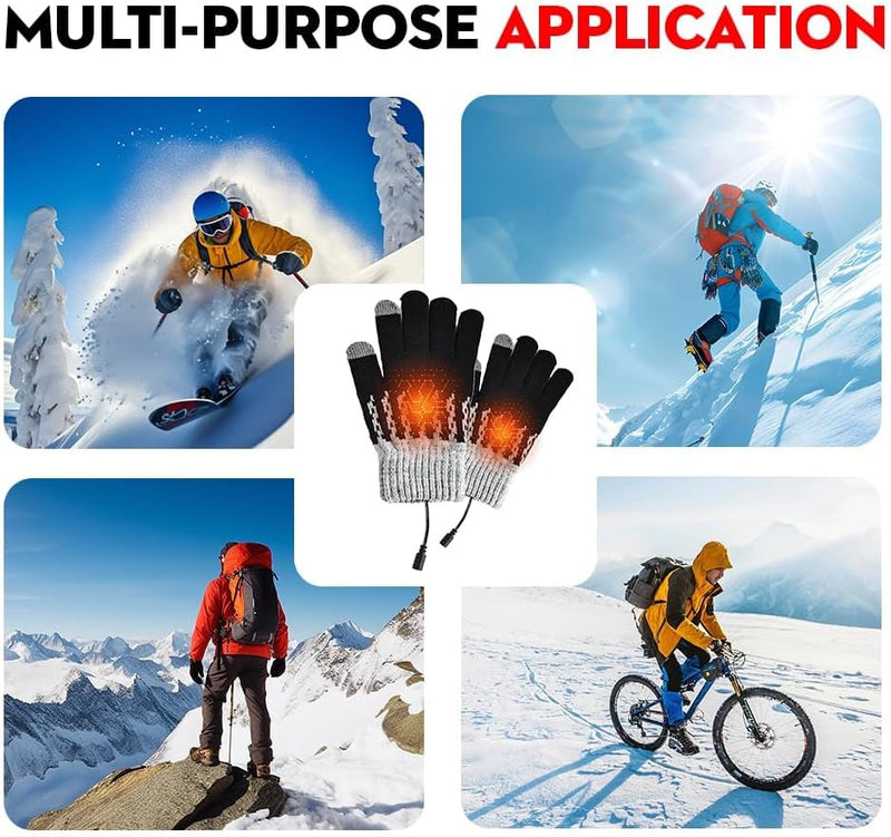 USB Heated Gloves for Men and Women, Double-Sided Heated Gloves with Touch Screen, 3 Temperature Levels Adjustable, Full Finger Electric Gloves for Winter Outdoor Activities, Skiing, Office, Sledding