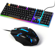 SKY-TOUCH G21 Keyboard Wired USB Gaming Mouse Flexible Polychromatic LED Lights Computer Mechanical Feel Backlit Keyboard Mouse Set (Black) - Black-New