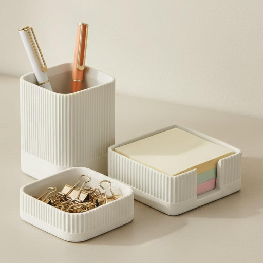 Aesthetic Desk Organizer Set of 3 For Your Office - Sturdy Concrete Desktop Accessories For Women or Men Enhance Any Office Decor - Set incl. Pen Holder, Paperclip Storage and Sticky Note Holder - Set Gray