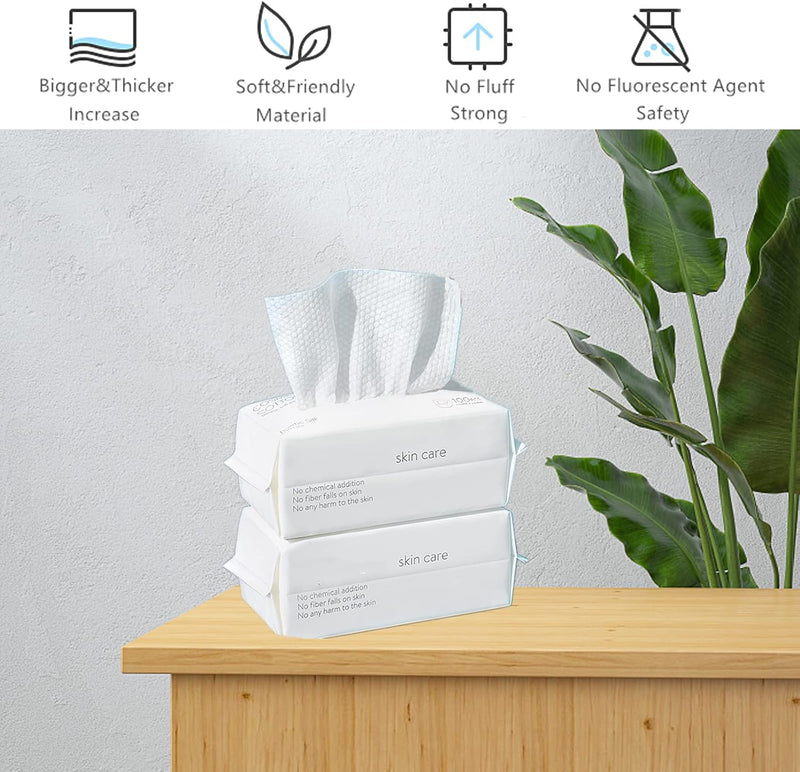 BIEWO Disposable Face Towel, Cotton Tissue Soft Dry Wipes for Women, Simple Cleaning Facial Tissues Dry Wet Dual Portable Use for Sensitive Skin & Baby & Makeup Remover & Personal Care (2 PACK=200PCS)