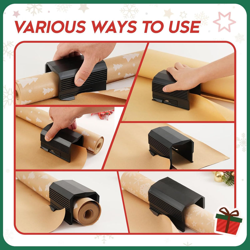2PC Wrapping Paper Cutter Christmas Paper Roll Cutters Paper Cutter Slider Tool Set Christmas Gift Packing Wrapping Cutting Supplies for Crafting Birthday Gifts Wrap Rolls (2PC BLACK)