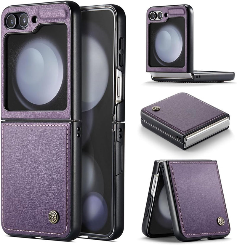 For Samsung Galaxy A73 5G Leather Case RFID Blocking 3 Card Slot Mobile Cover - Black - Galaxy Z Flip6 5G Purple