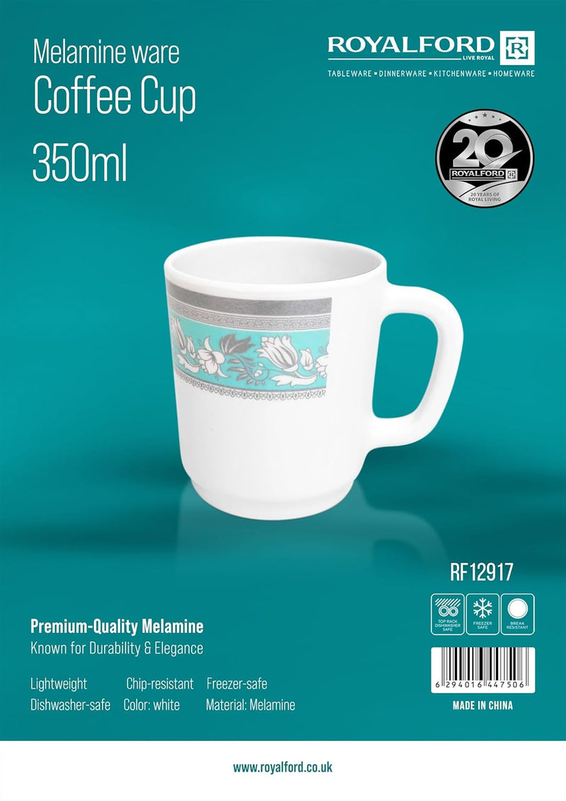 Royalford Melamine Cup, Tea Coffee Cup RF12917 with Handle 350ml Dishwasher Safe Freezer Safe