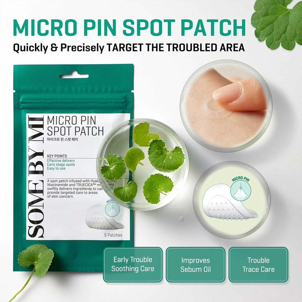 Some By Mi Micro Pin Spot Patch Pack of 1, 14mm 9 Counts Microneedle Hydrocolloid Pimple Patch with Salicylic & Hyaluronic Acid Skin Troubles Care Focused Spot Cover
