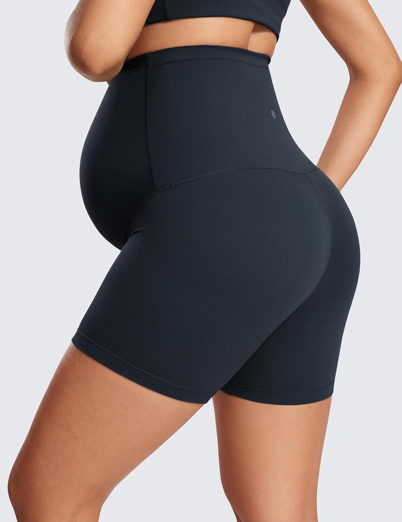 CRZ YOGA Womens Butterluxe Maternity Yoga Biker Shorts Over The Belly 4" / 6" - Pregnancy Workout Running Athletic