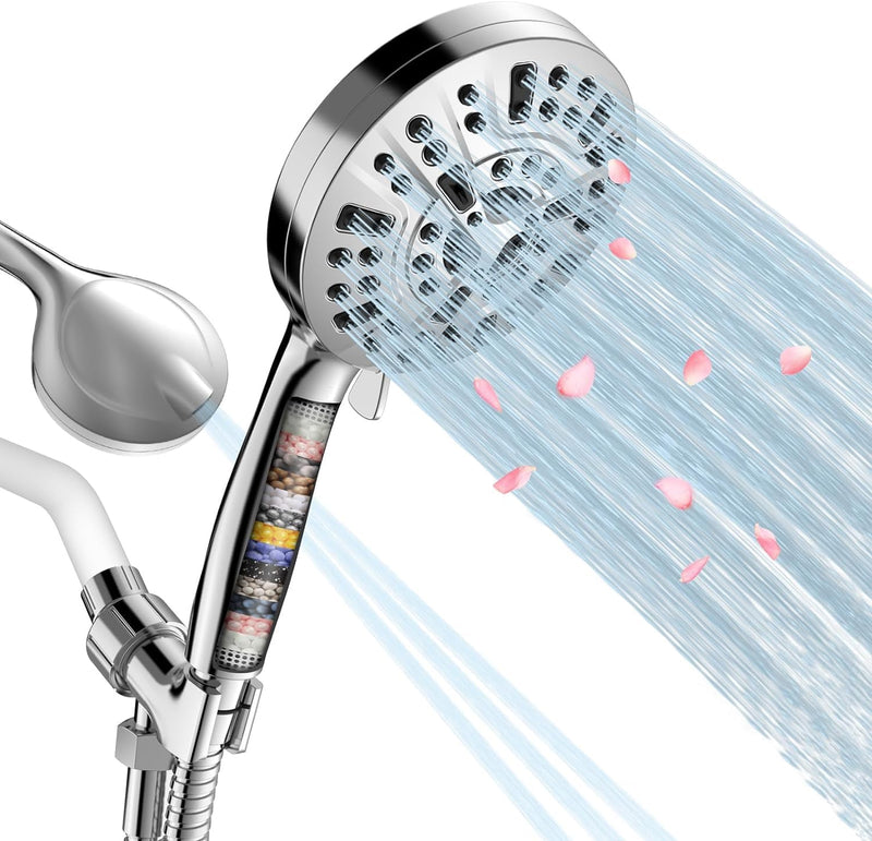 JNILE Filtered Shower Head, 15 Stage Handheld Shower Head Filter for Hard Water, 10 Modes High Pressure Shower Head with 60" Hose and Bracket, Remove Chlorine and Harmful Substance