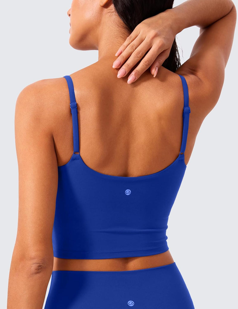 CRZ YOGA Butterlift Womens Scoop Neck Longline Sports Bra - U Back Adjustable Straps Workout Crop Tank Top with Built in Bra