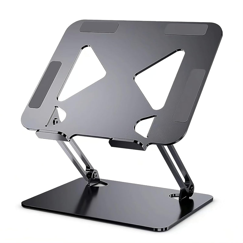 Gulf Tech® Laptop Stand (Z Stand, Black) With Cleaning Cloth - Ergonomic Portable Computer Stand - Adjustable Laptop Stand With Anti Slip Pads and Air Ventilation - Foldable Laptop Holder