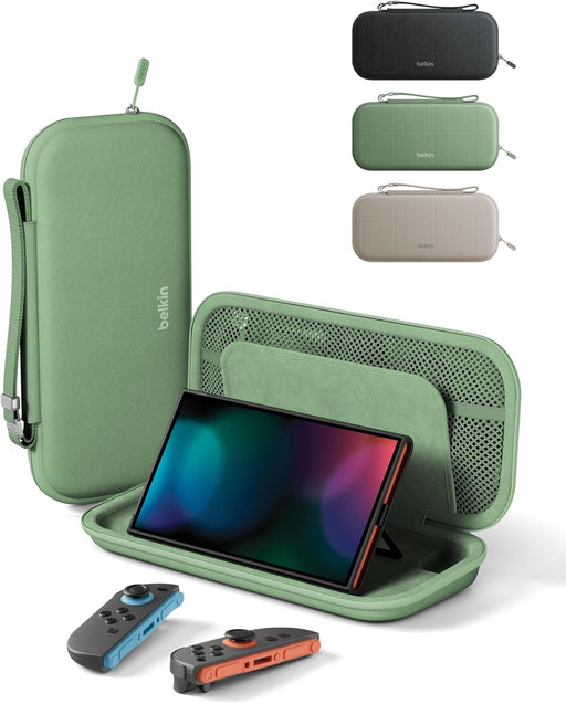 Belkin Gaming Nintendo Switch Case Travel Bag with AirTag Holder & Game Card Storage Pocket - Portable Lightweight Carrying Case with Hard Shell & Soft Interior - Sage