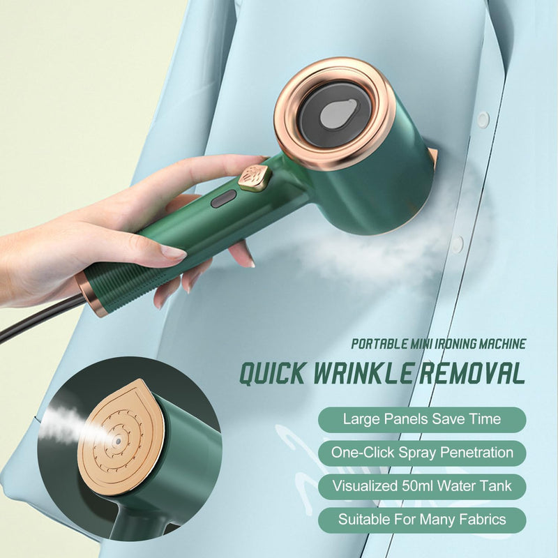 TERRIFI Steamer for Clothes, Portable Mini Iron, Small Travel Steam Iron, Handheld Garment Steamer, Fast Heat Up, Clothes Steamer for Home and Travel, 50ml Water Tank, Green