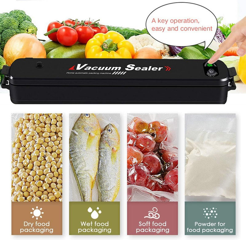 Ganeed Vacuum Sealer Automatic Food Sealer Machine with 15 Heat Seal Bags Vacuum Sealer System for Food Preservation, Black