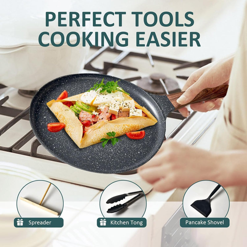 Crepe Pan, Nonstick Ceramic Dosa Tawa Pan for Pancake Omelette Tortilla Frying, Ergonomic Handle, 28 cm, Suitable for All Stoves Home Kitchen Cooking