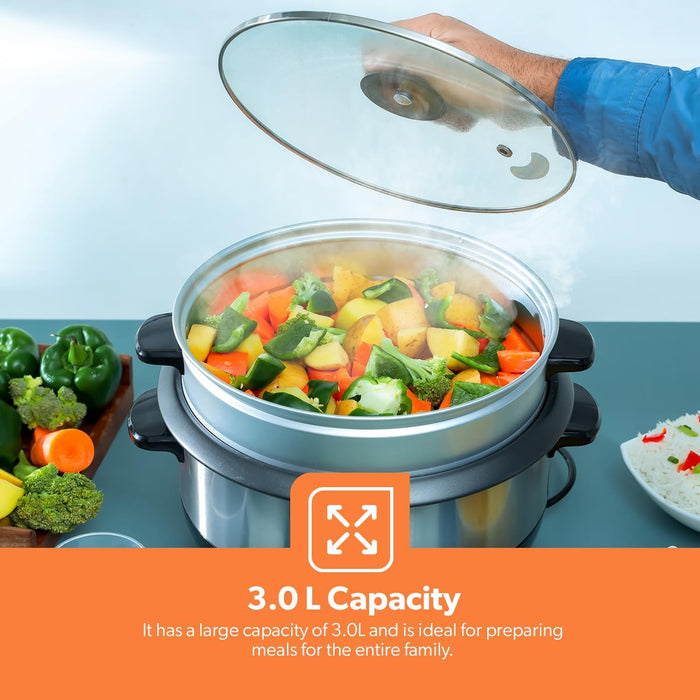 Geepas GRC4333 Multifunctional Rice Cooker with Porridge Function, Large capacity of 3.0L and is ideal for preparing meals for the entire family|2-year warranty.