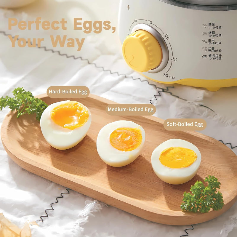 SPNOR Hard Boiled Egg Cooker 14-Egg Rapid Stainless Steel Egg Boiler with 30-Min Timer & Auto Shut Off, Compact Electric Vegetable Steamer for Cooking, Dishwasher Safe, yellow